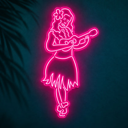Hula Girl With Ukulele LED Neon Sign - product hero