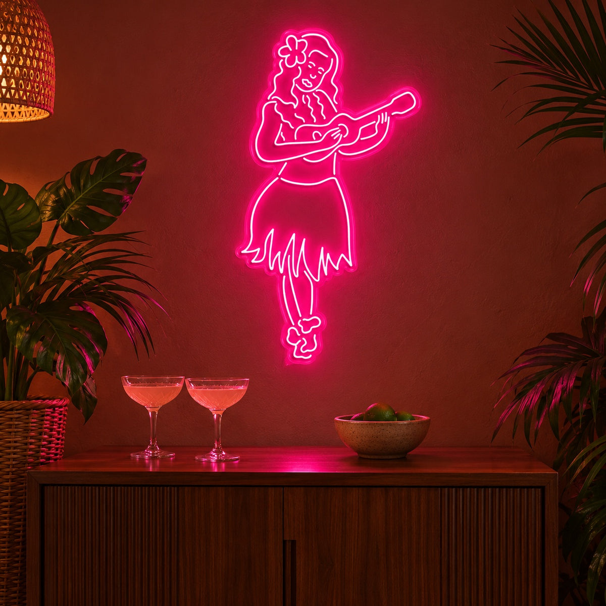 Hula Girl With Ukulele LED Neon Sign - advertising view