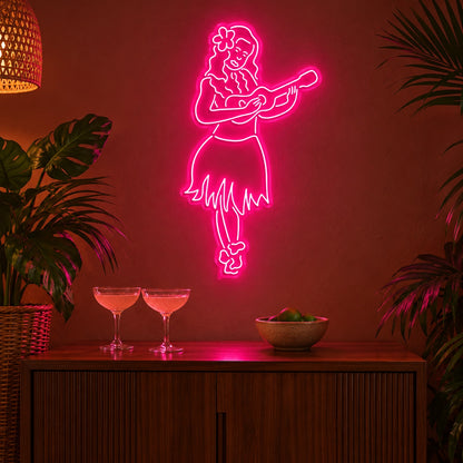 Hula Girl With Ukulele LED Neon Sign - advertising view