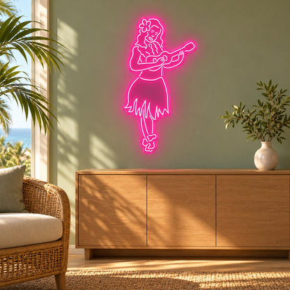 Hula Girl With Ukulele LED Neon Sign - lifestyle view