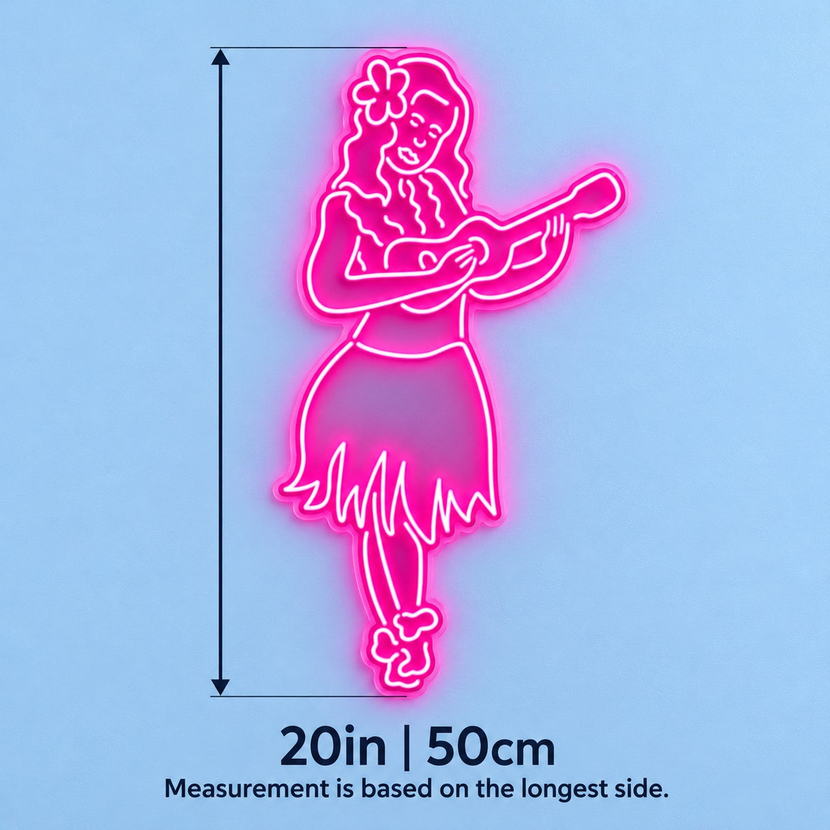 Hula Girl With Ukulele LED Neon Sign - size guide