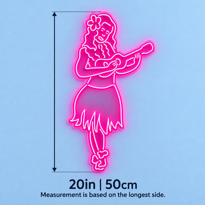 Hula Girl With Ukulele LED Neon Sign - size guide