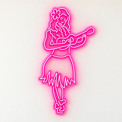 Hula Girl With Ukulele LED Neon Sign - natural light view
