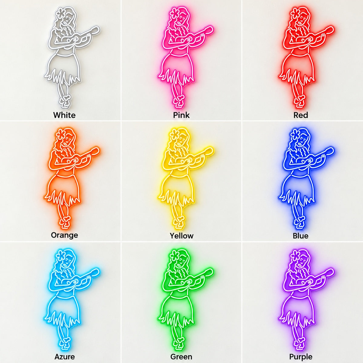 Hula Girl With Ukulele LED Neon Sign - nine-color grid