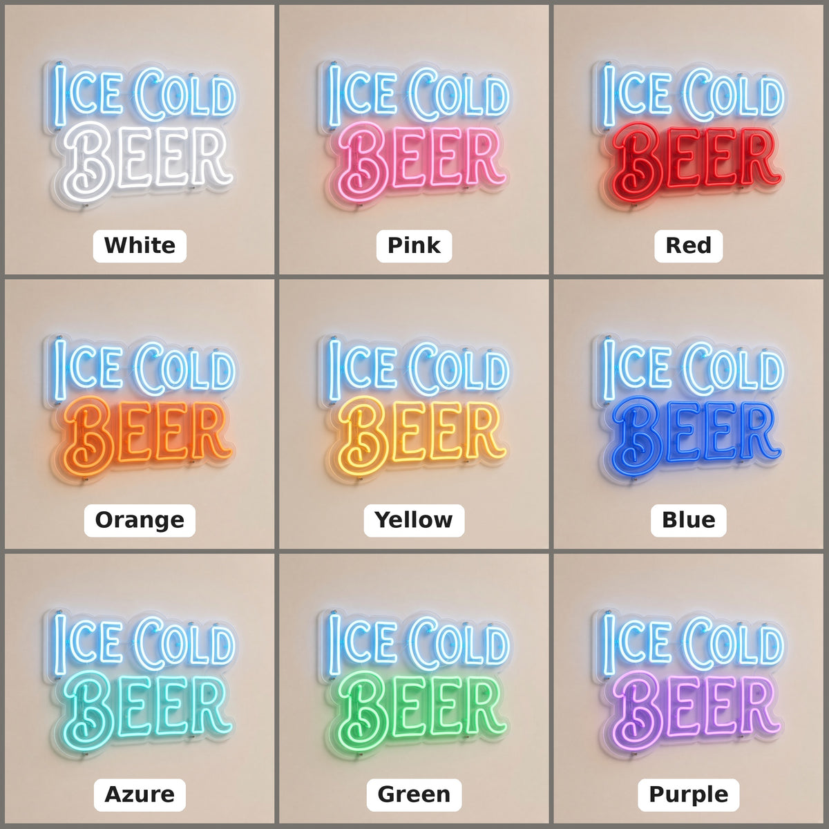 Ice Cold Beer LED Neon Sign - nine-color grid