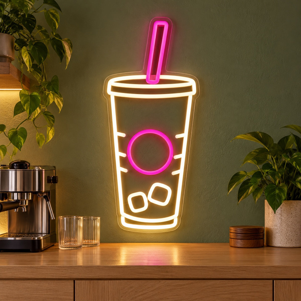 Iced Drink Cup Straw LED Neon Sign - advertising view