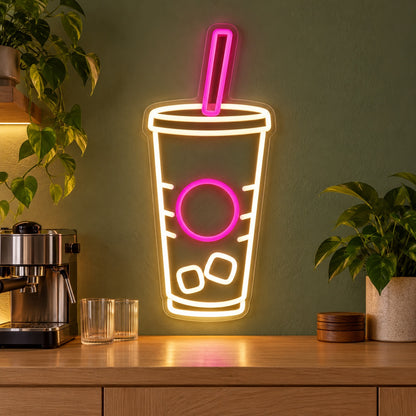 Iced Drink Cup Straw LED Neon Sign - advertising view