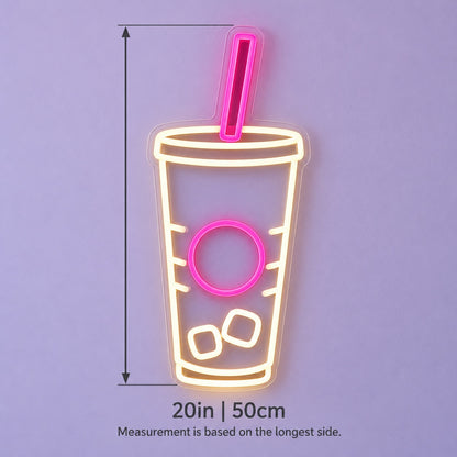 Iced Drink Cup Straw LED Neon Sign - size guide