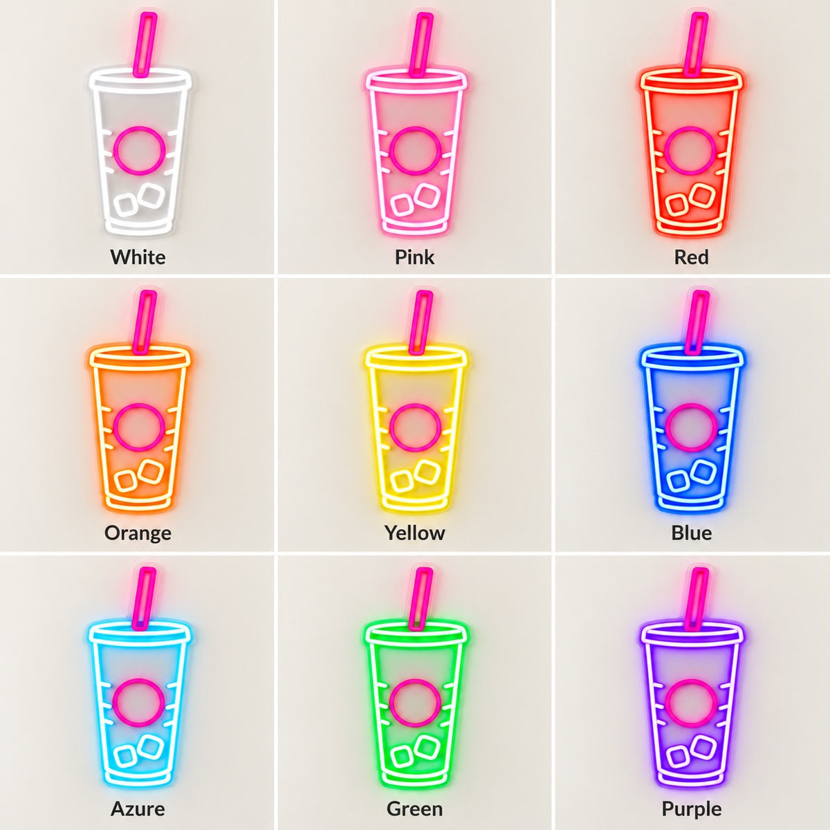 Iced Drink Cup Straw LED Neon Sign - nine-color grid