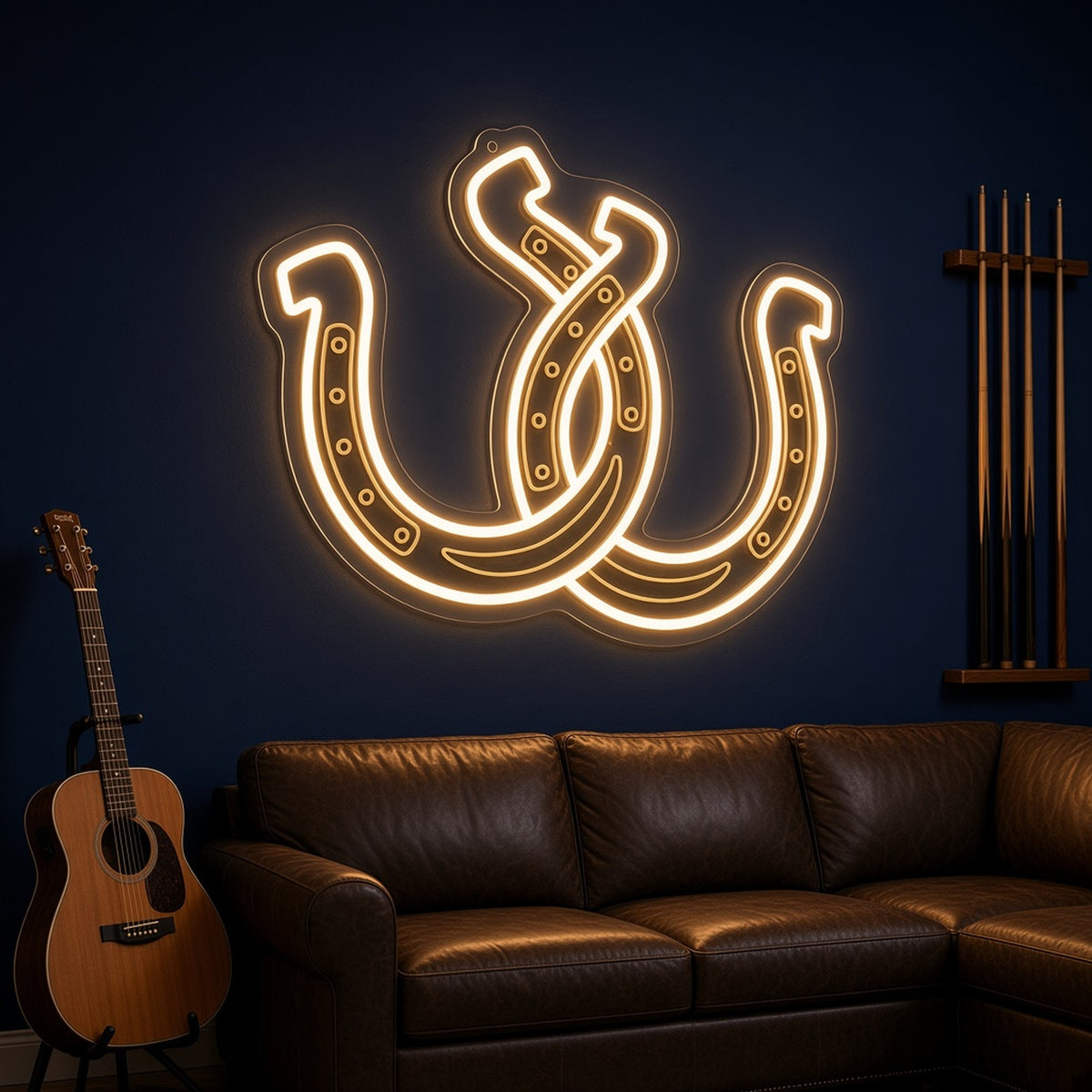 Interlocking Horseshoes Rustic Western Wall Decor LED Neon Sign - advertising view
