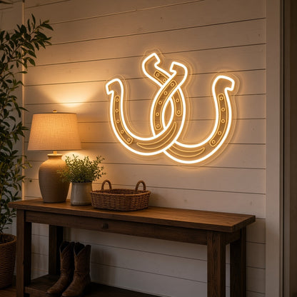 Interlocking Horseshoes Rustic Western Wall Decor LED Neon Sign - lifestyle view