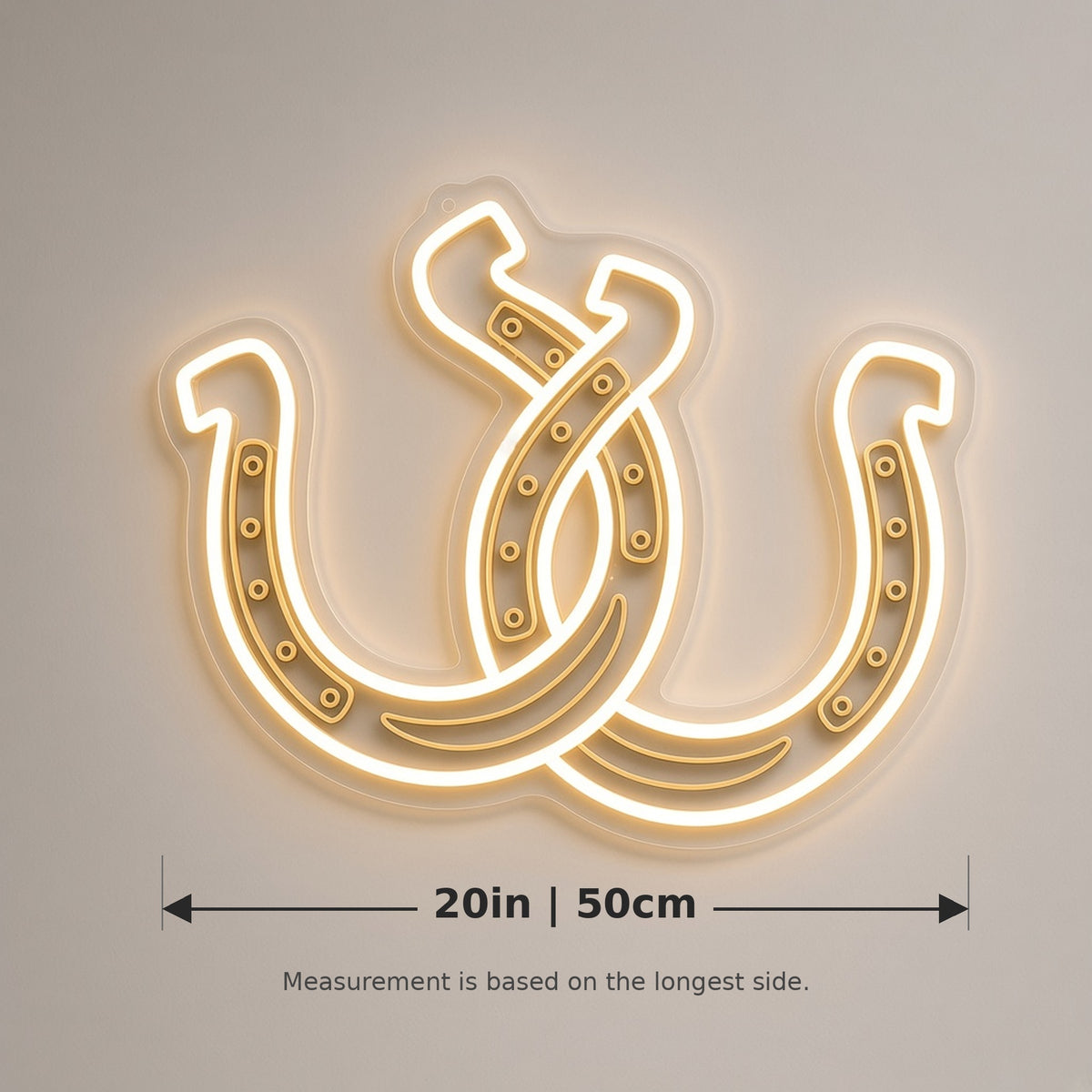 Interlocking Horseshoes Rustic Western Wall Decor LED Neon Sign - size guide