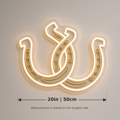 Interlocking Horseshoes Rustic Western Wall Decor LED Neon Sign - size guide