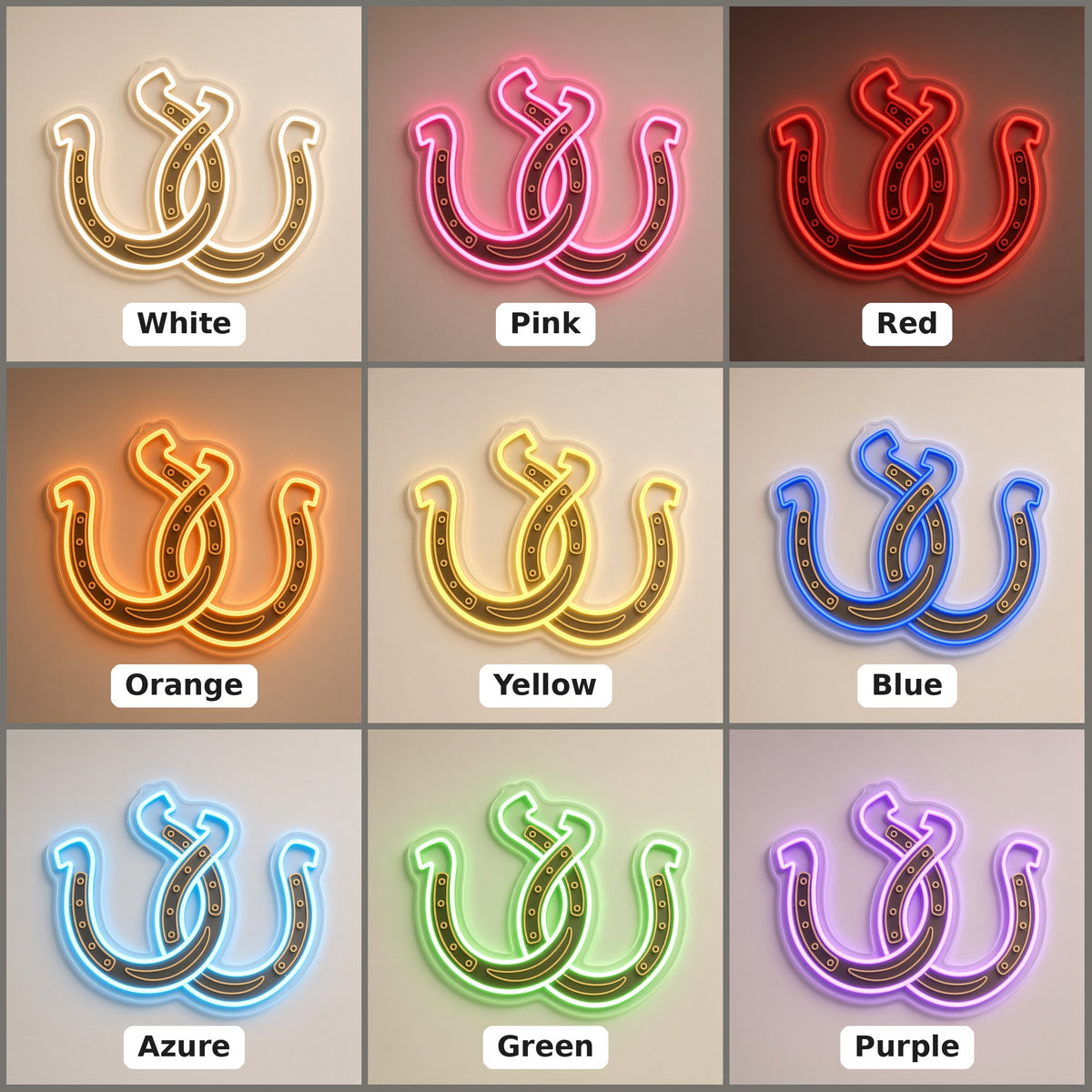 Interlocking Horseshoes Rustic Western Wall Decor LED Neon Sign - nine-color grid