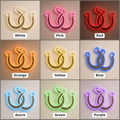 Interlocking Horseshoes Rustic Western Wall Decor LED Neon Sign - nine-color grid