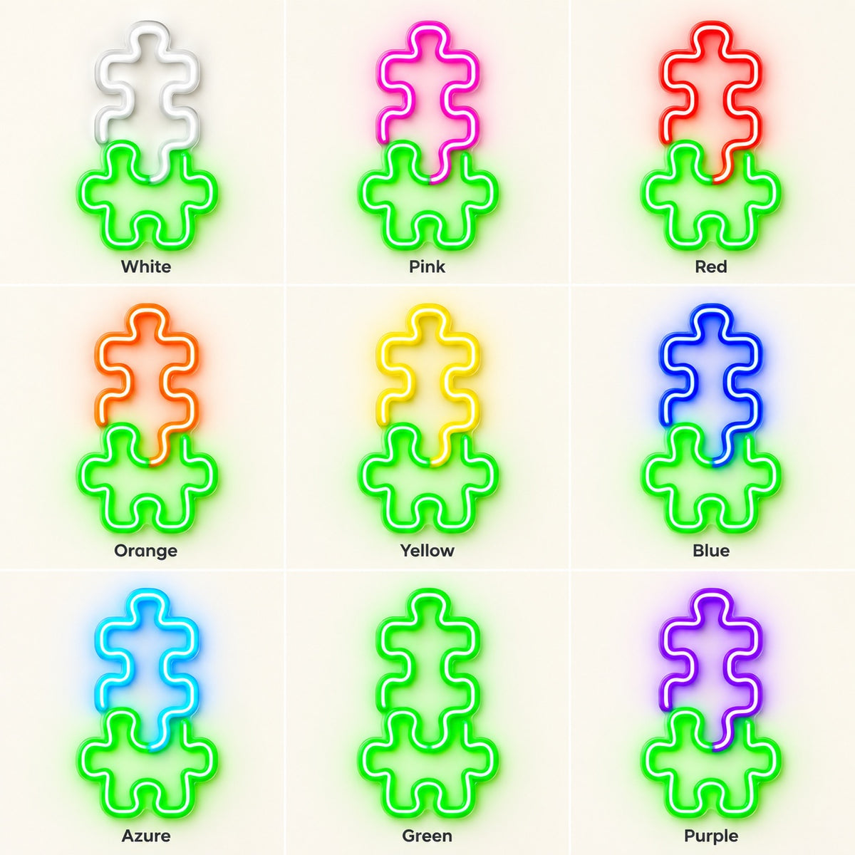 Interlocking Puzzle Pieces LED Neon Sign - nine-color grid