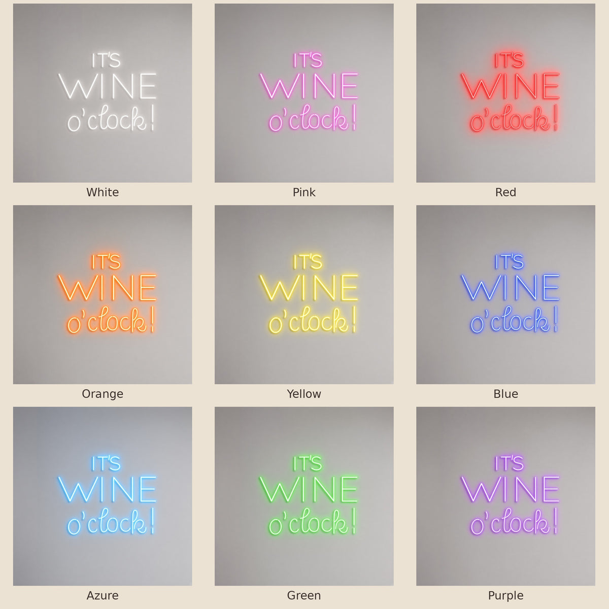 It's Wine O'Clock LED Neon Sign - nine-color grid