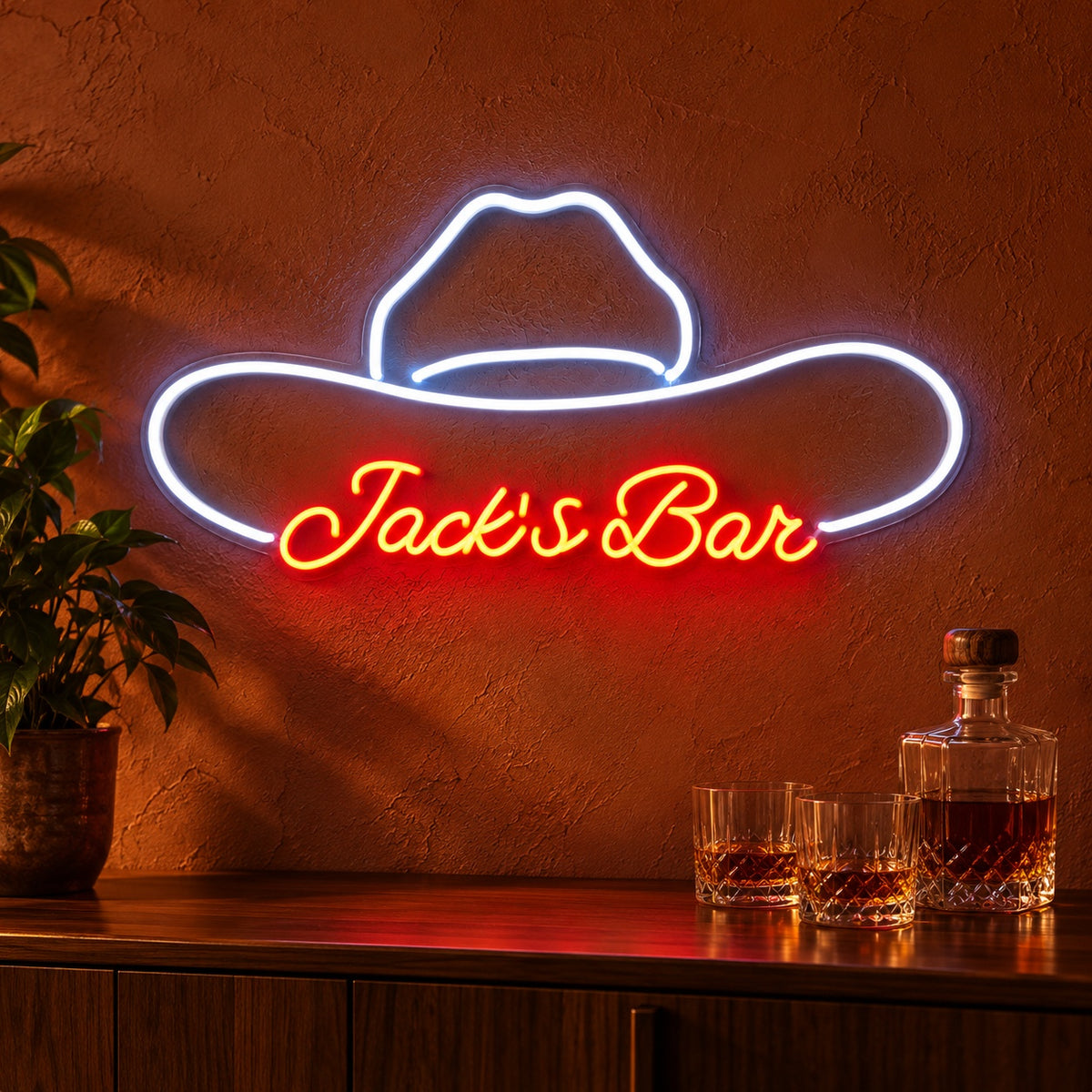 Jack's Bar Cowboy Hat LED Neon Sign - advertising view