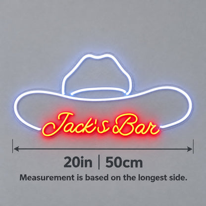 Jack's Bar Cowboy Hat LED Neon Sign - size guide