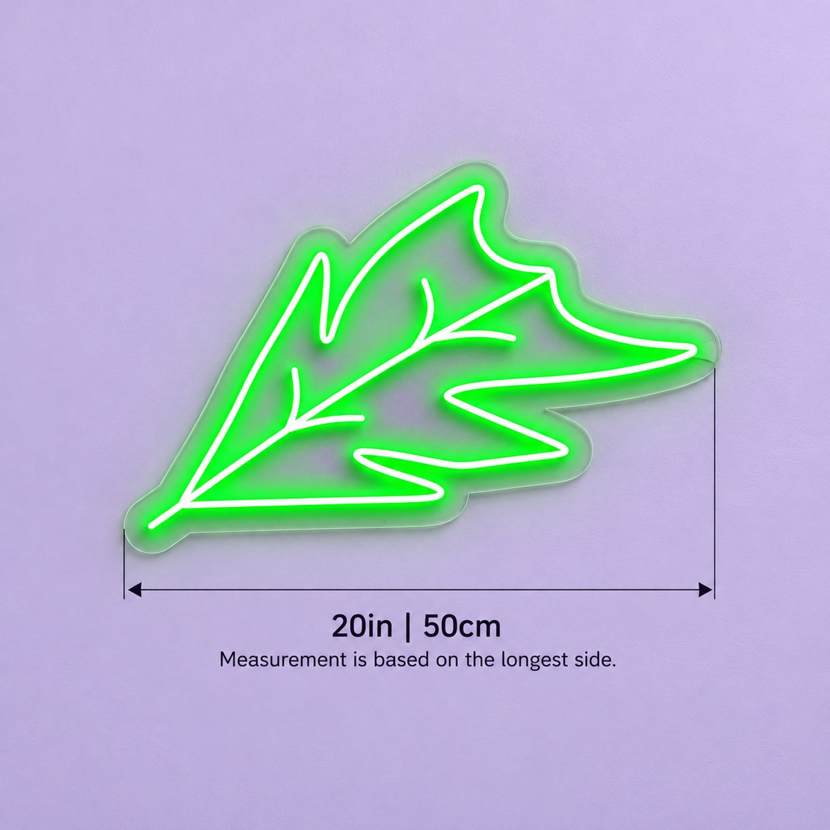 Jagged Oak Leaf LED Neon Sign - size guide