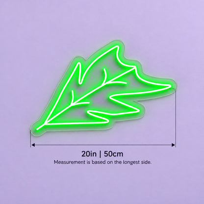 Jagged Oak Leaf LED Neon Sign - size guide