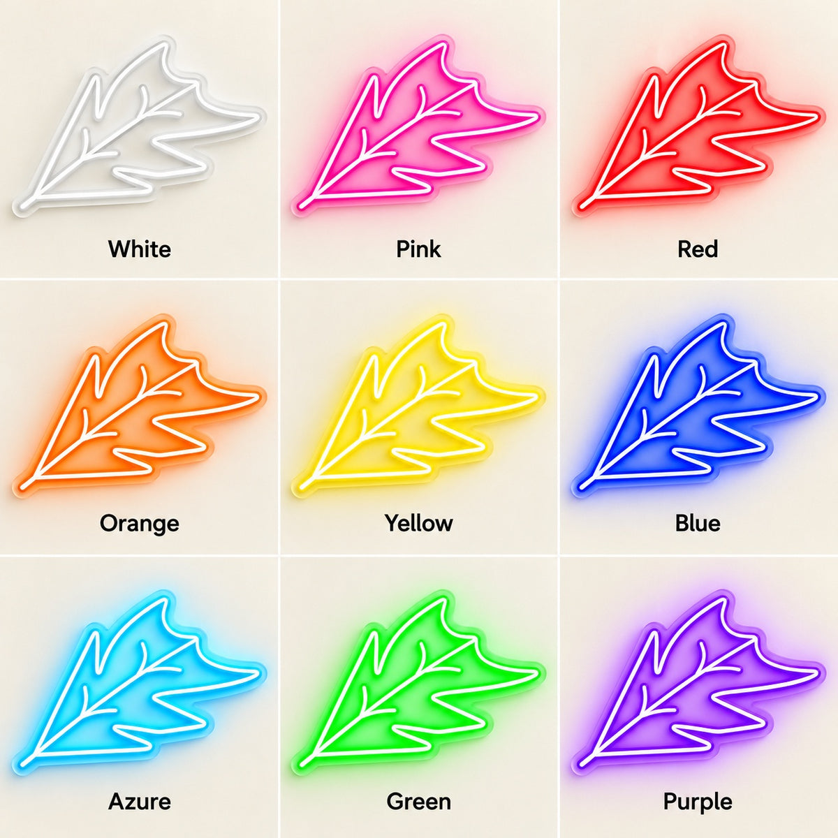 Jagged Oak Leaf LED Neon Sign - nine-color grid