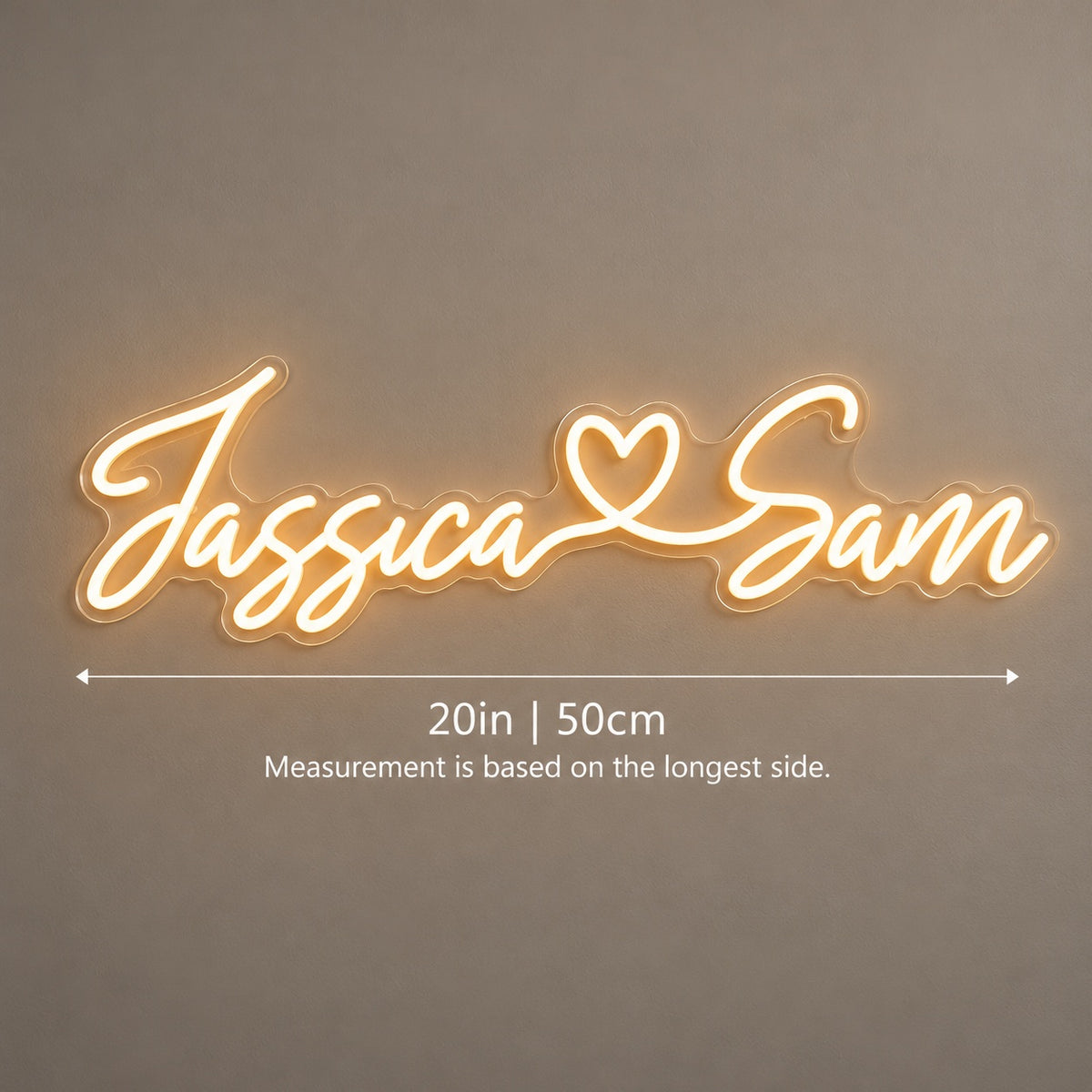 Jassica Sam LED Neon Sign - size guide