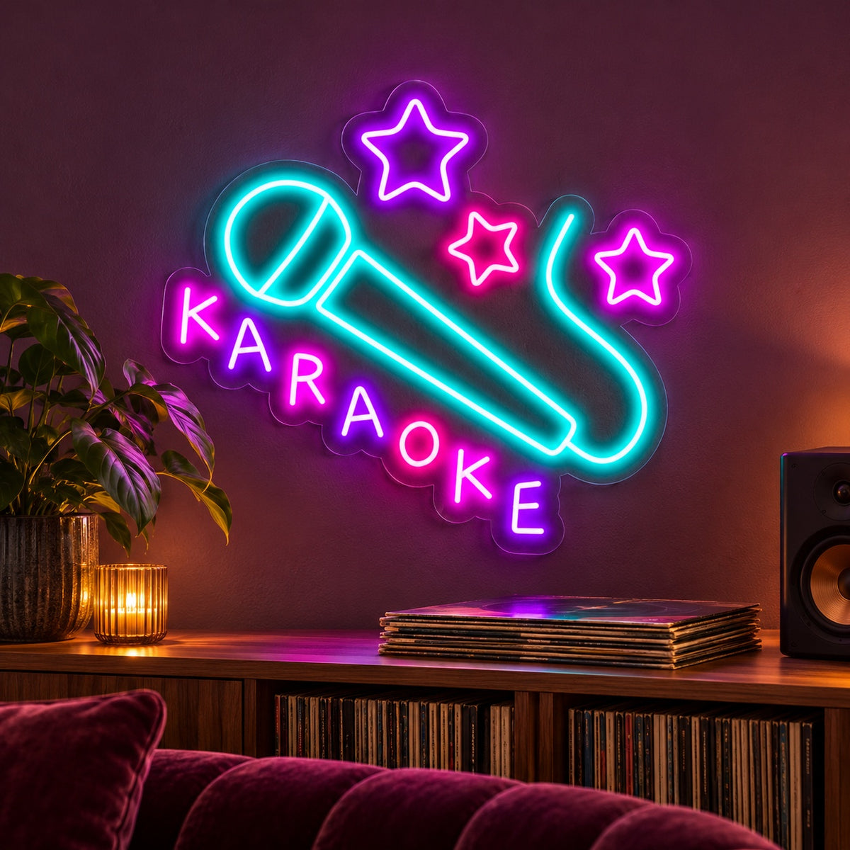 Karaoke Microphone Stars LED Neon Sign - advertising view