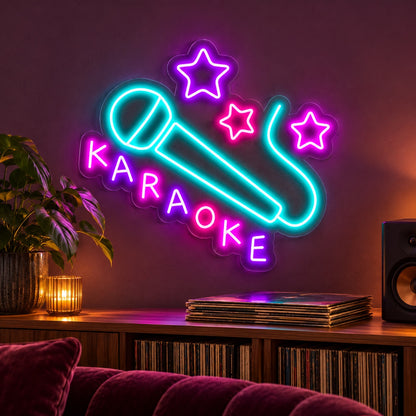 Karaoke Microphone Stars LED Neon Sign - advertising view