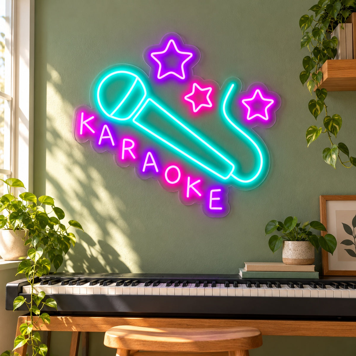 Karaoke Microphone Stars LED Neon Sign - lifestyle view