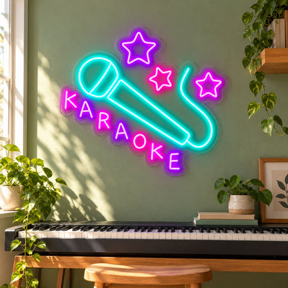 Karaoke Microphone Stars LED Neon Sign - lifestyle view