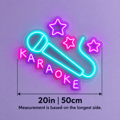 Karaoke Microphone Stars LED Neon Sign - size guide