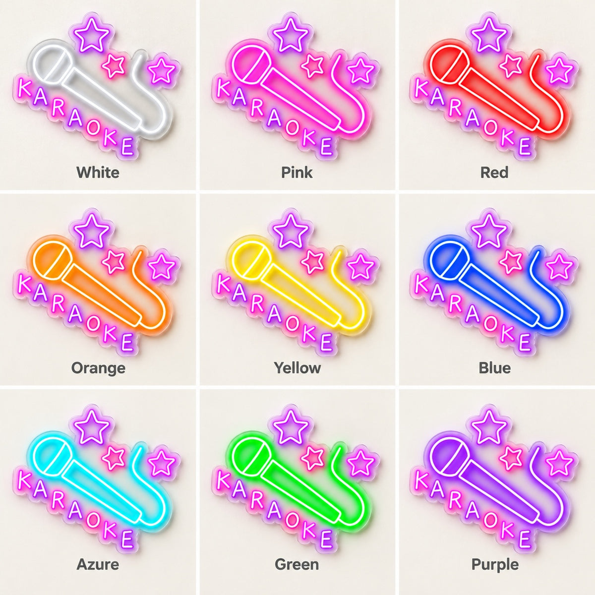 Karaoke Microphone Stars LED Neon Sign - nine-color grid