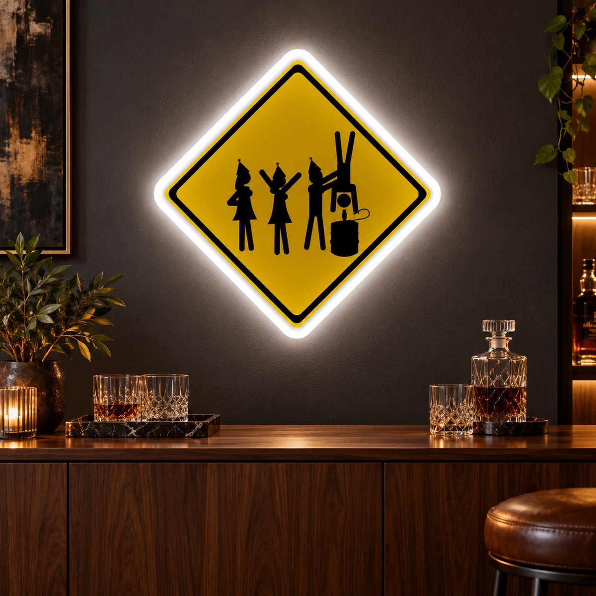 Keg Stand Party Warning LED Neon Sign - advertising view
