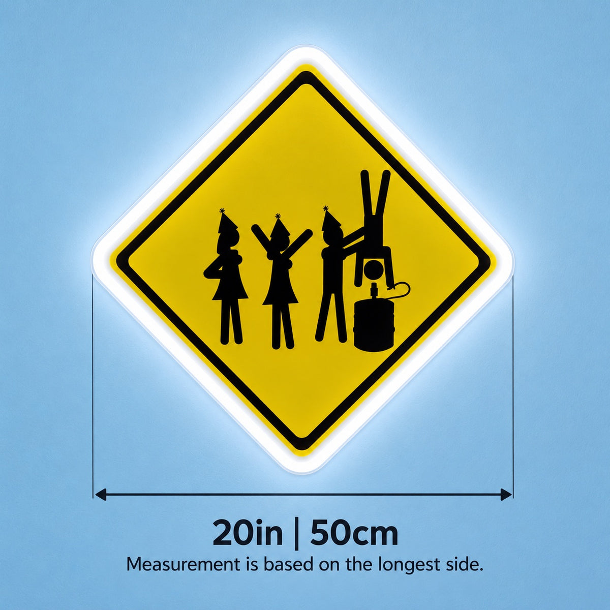 Keg Stand Party Warning LED Neon Sign - size guide