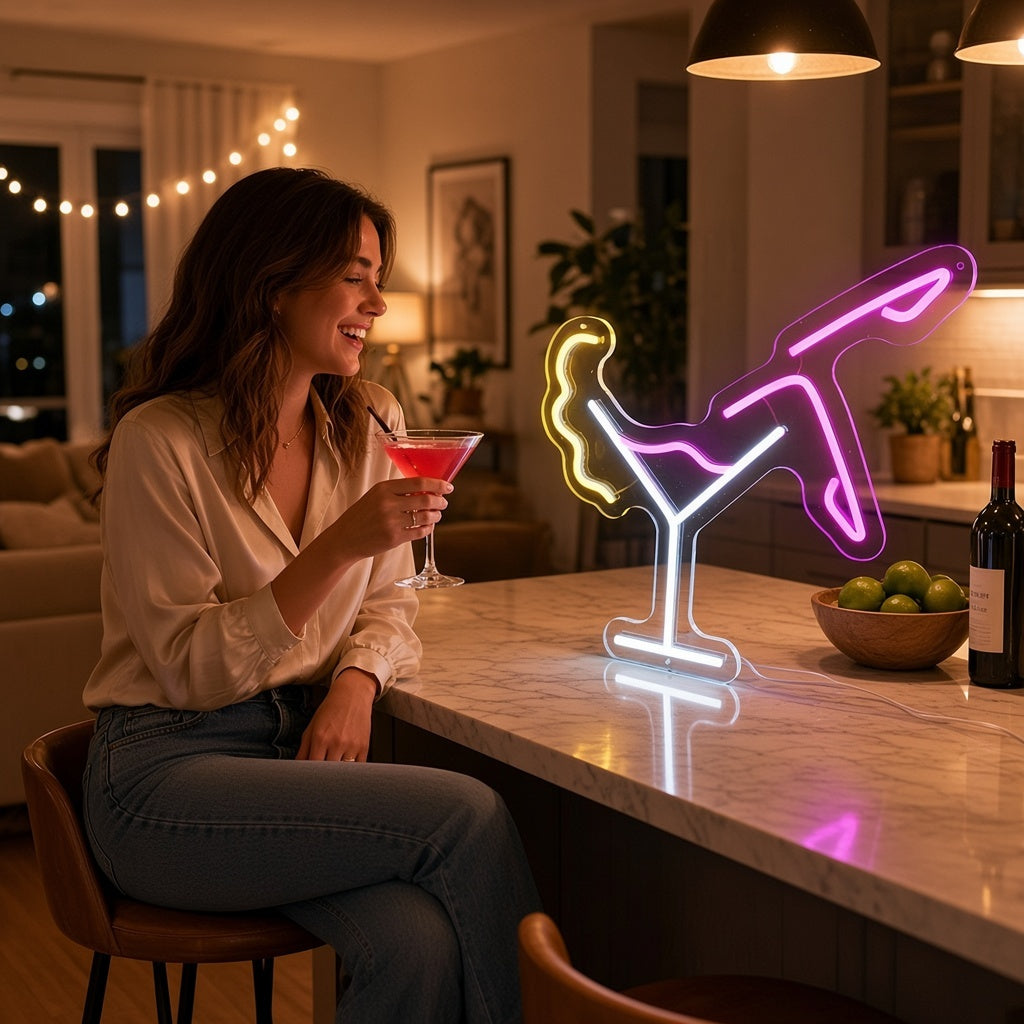 Lady In Martini Glass LED Neon Sign - lifestyle view