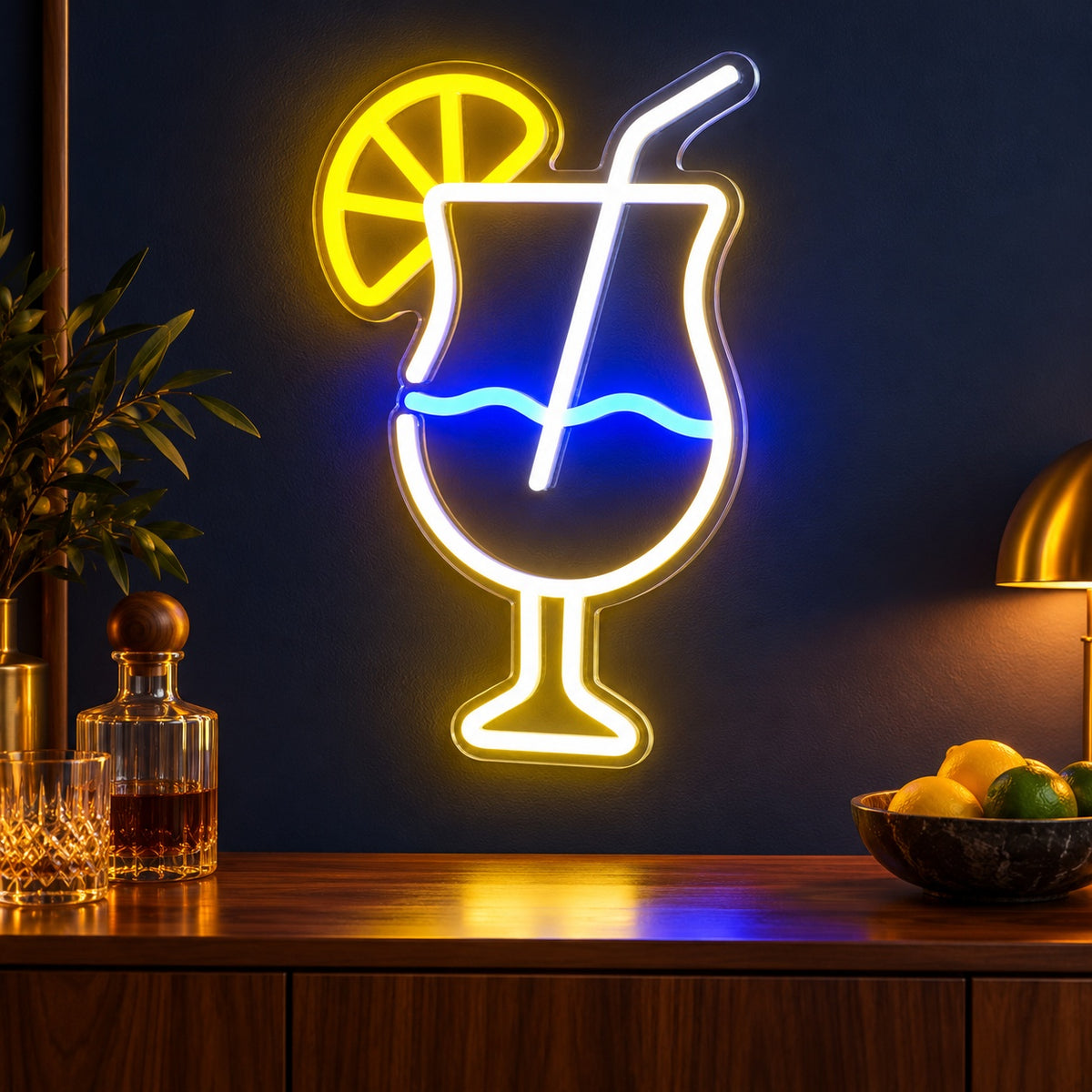 Lemon Cocktail Glass LED Neon Sign - advertising view