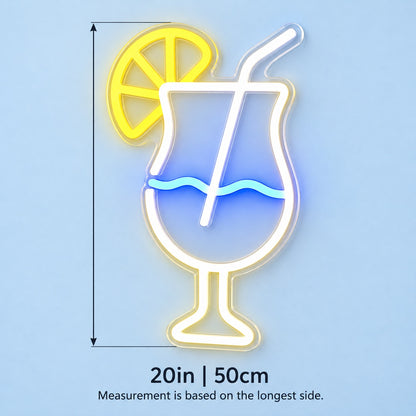 Lemon Cocktail Glass LED Neon Sign - size guide