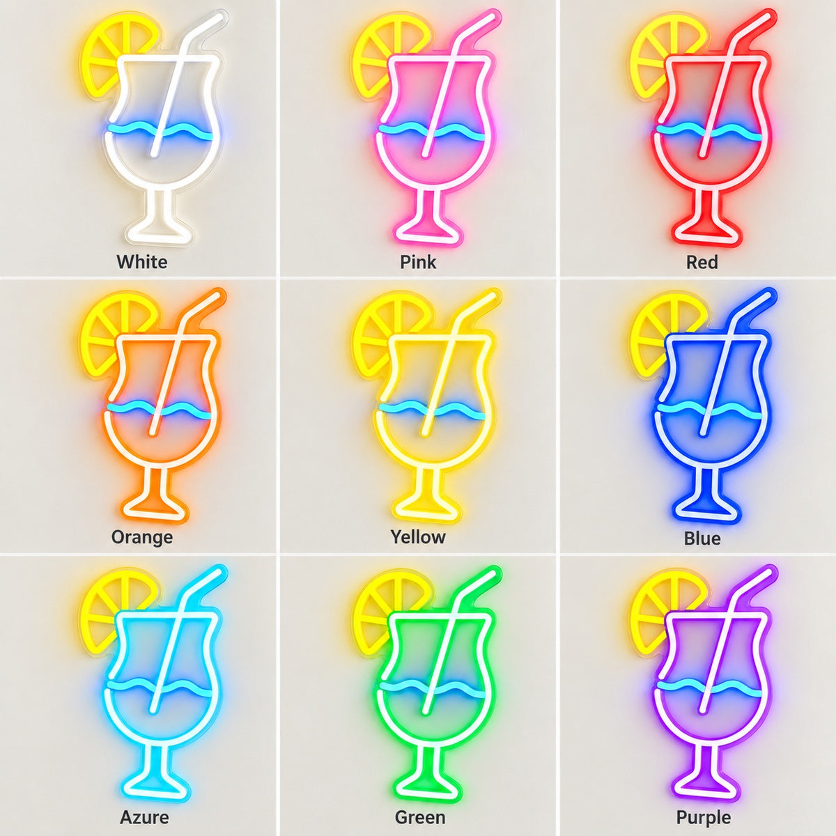 Lemon Cocktail Glass LED Neon Sign - nine-color grid