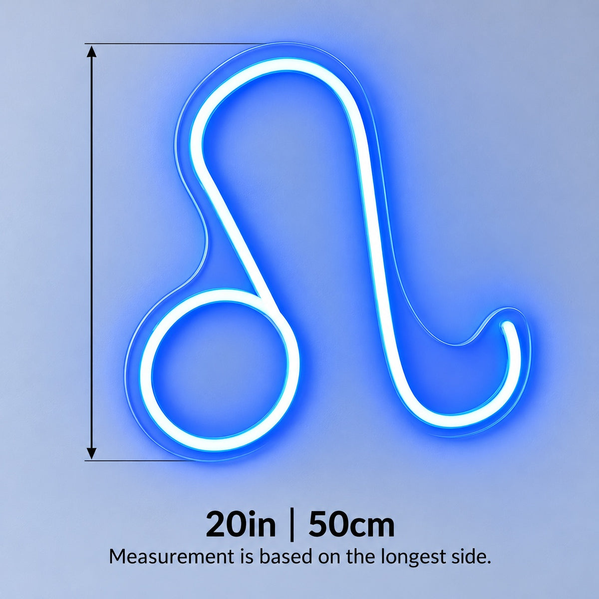 Leo Zodiac Symbol LED Neon Sign - size guide