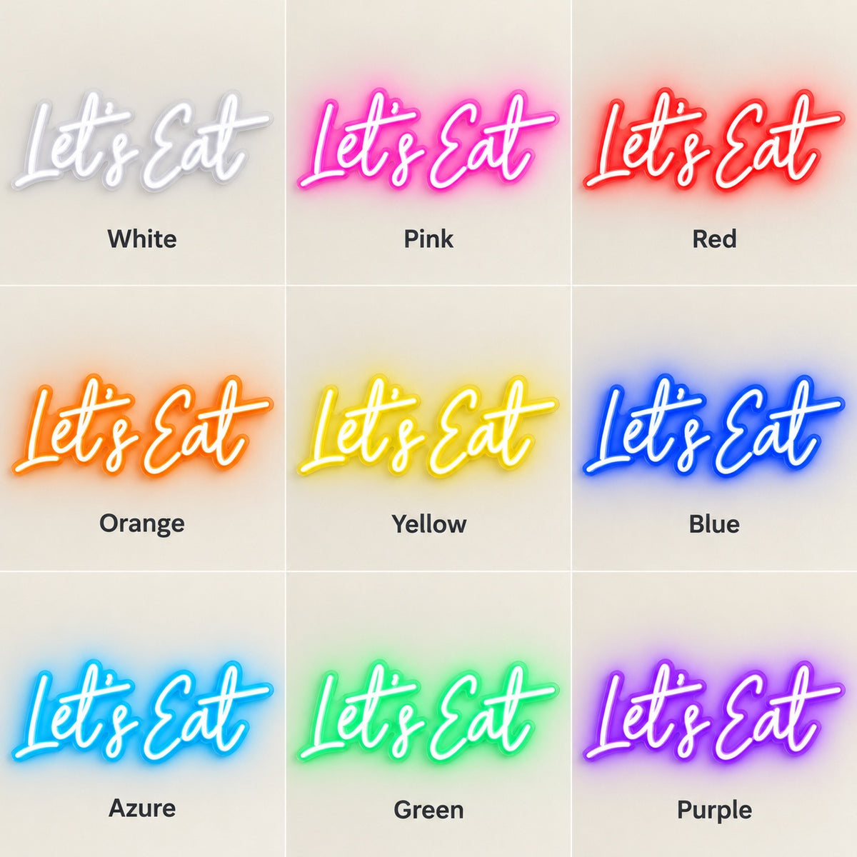 Let's Eat LED Neon Sign - nine-color grid