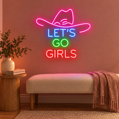 LET'S GO GIRLS Cowboy Hat LED Neon Sign - advertising view