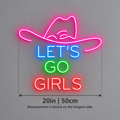 LET'S GO GIRLS Cowboy Hat LED Neon Sign - size guide