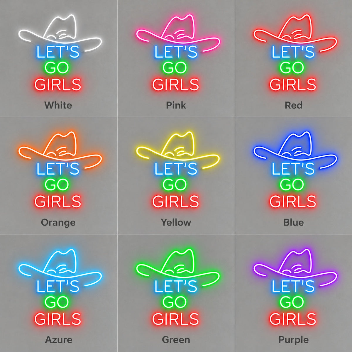 LET'S GO GIRLS Cowboy Hat LED Neon Sign - nine-color grid