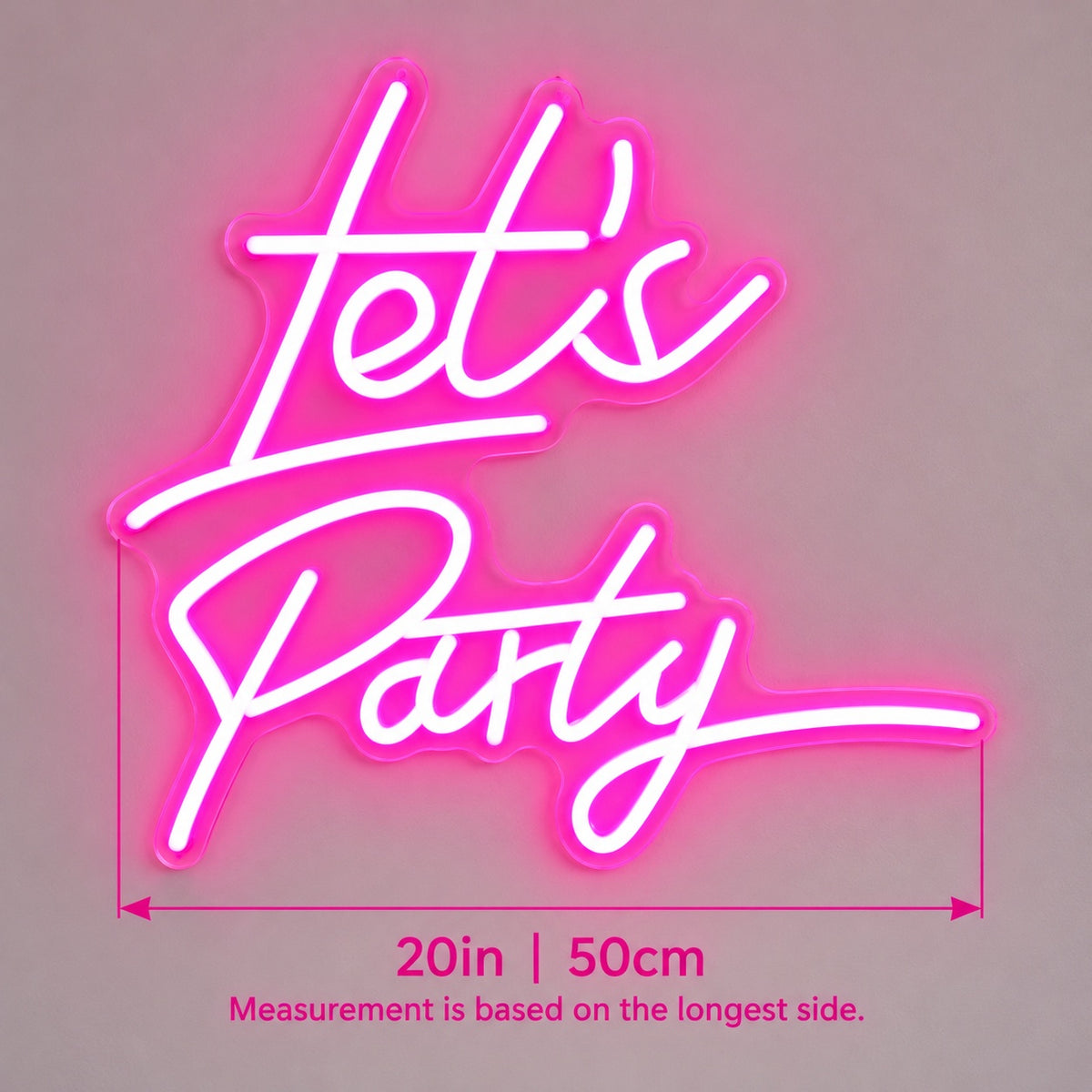 Let's Party LED Neon Sign - size guide