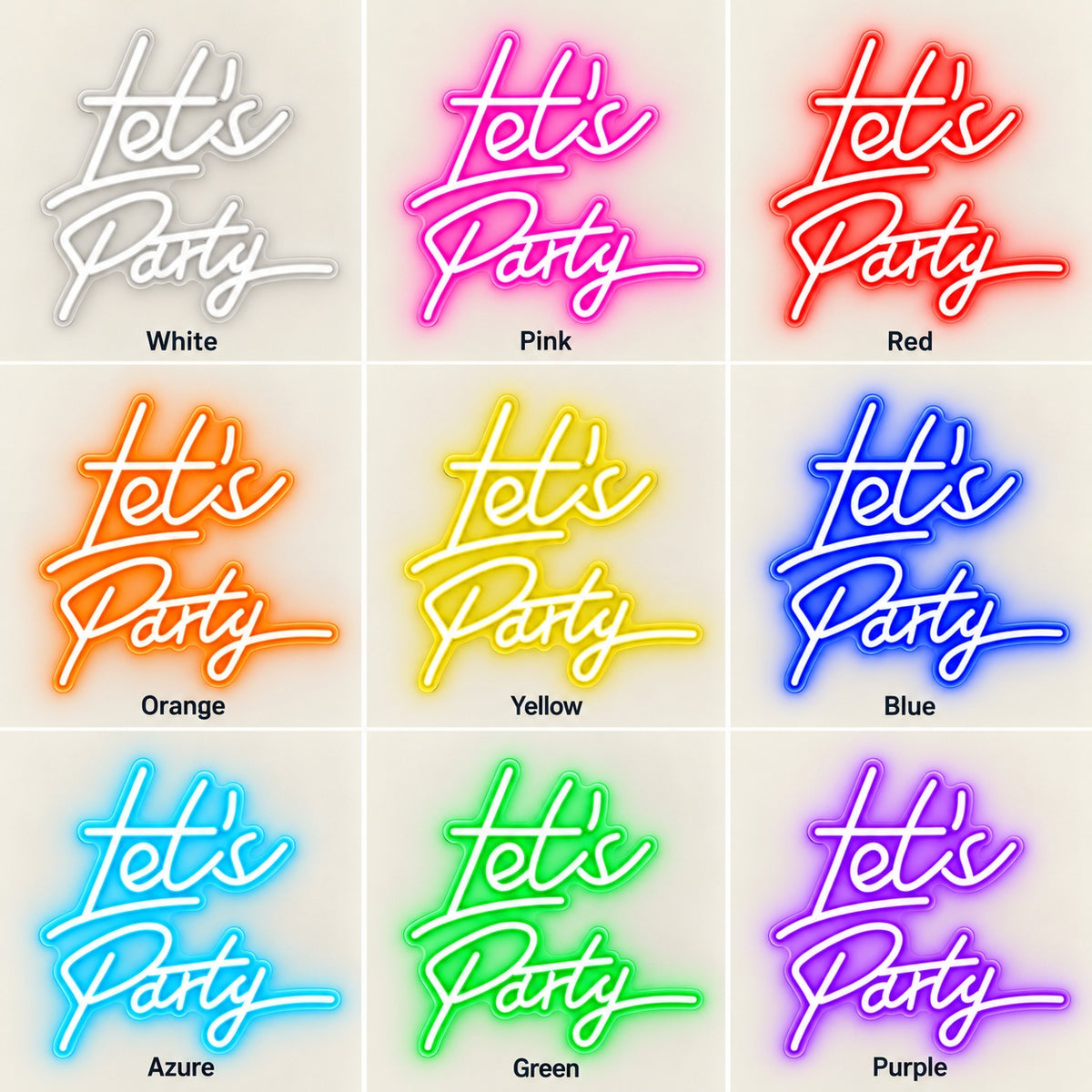 Let's Party LED Neon Sign - nine-color grid
