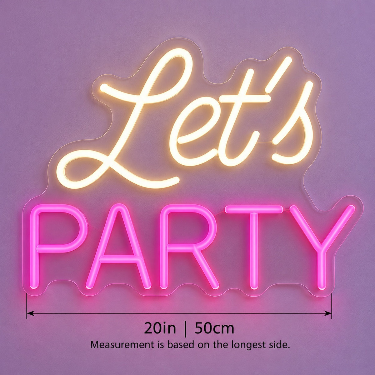 Let's Party LED Neon Sign - size guide