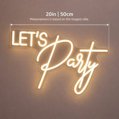 Let's Party LED Neon Sign - size guide