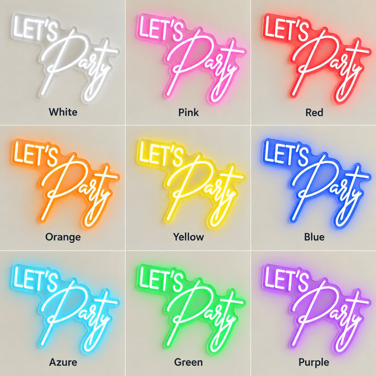 Let's Party LED Neon Sign - nine-color grid