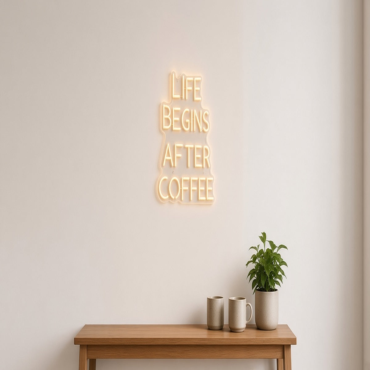 Life Begins After Coffee Golden Tall Text for Cafe Bar LED Neon Sign - lifestyle view